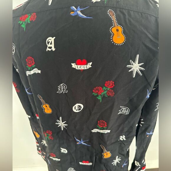 Sandro 'Mellie' 100% Silk Long Sleeve Button Up Women's Blouse With Tattoo Print - Picture 5 of 8